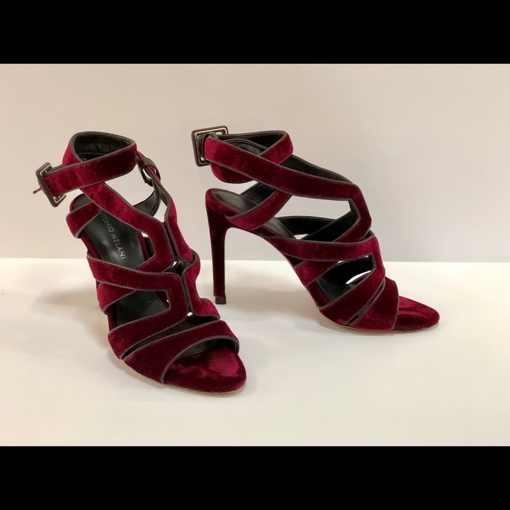 Burgundy Velvet strappy heels